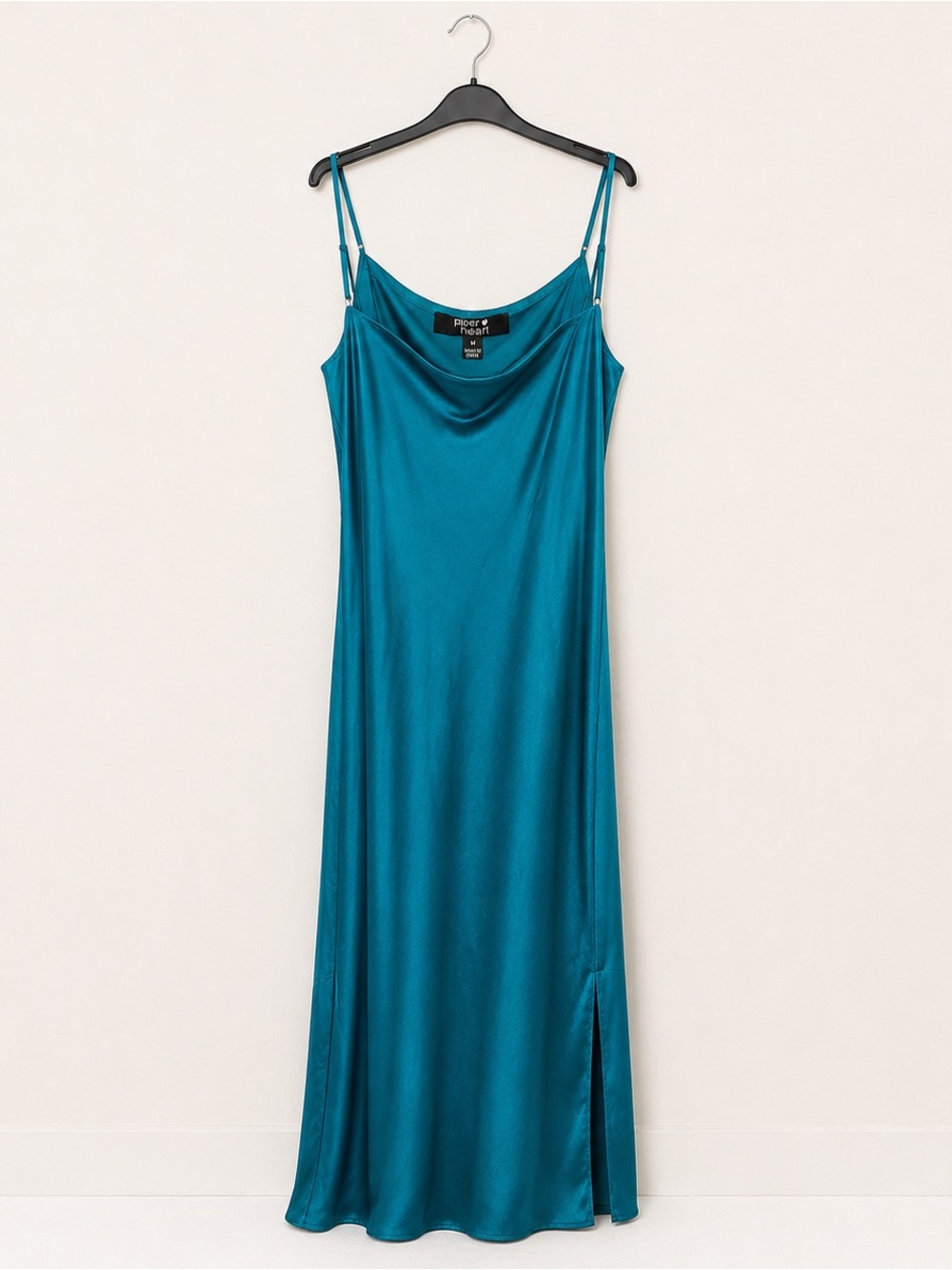 Paper Heart Teal Satin Cowl Slip Dress
